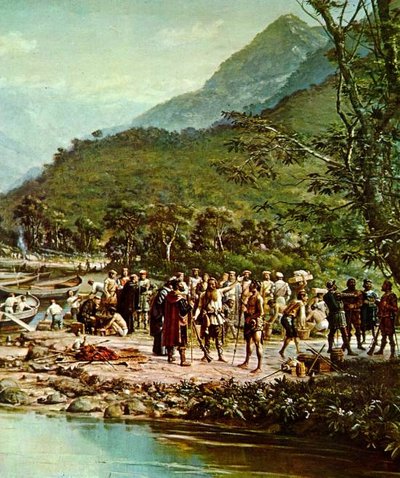Martim Afonso nel porto di Piacaguera (dettaglio) da Benedito Calixto